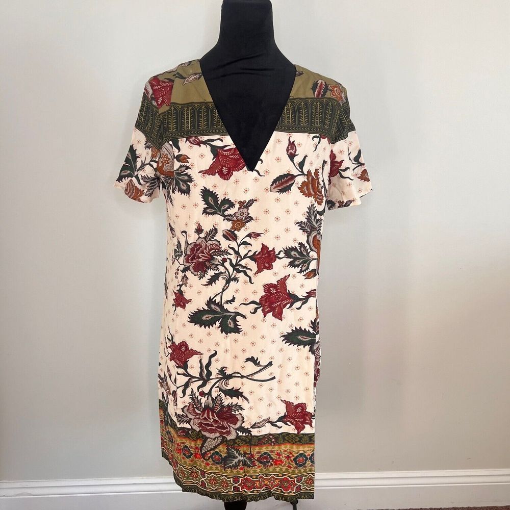 Desigual Women's Deep V-Neck‎ Tunic Dress Short Sleeve Multi Floral Size 6 NWT